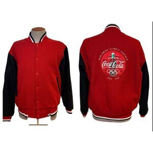 Coca-Cola Varsity Jacket Vintage Collectible Sz. L Olympics Wool Blend